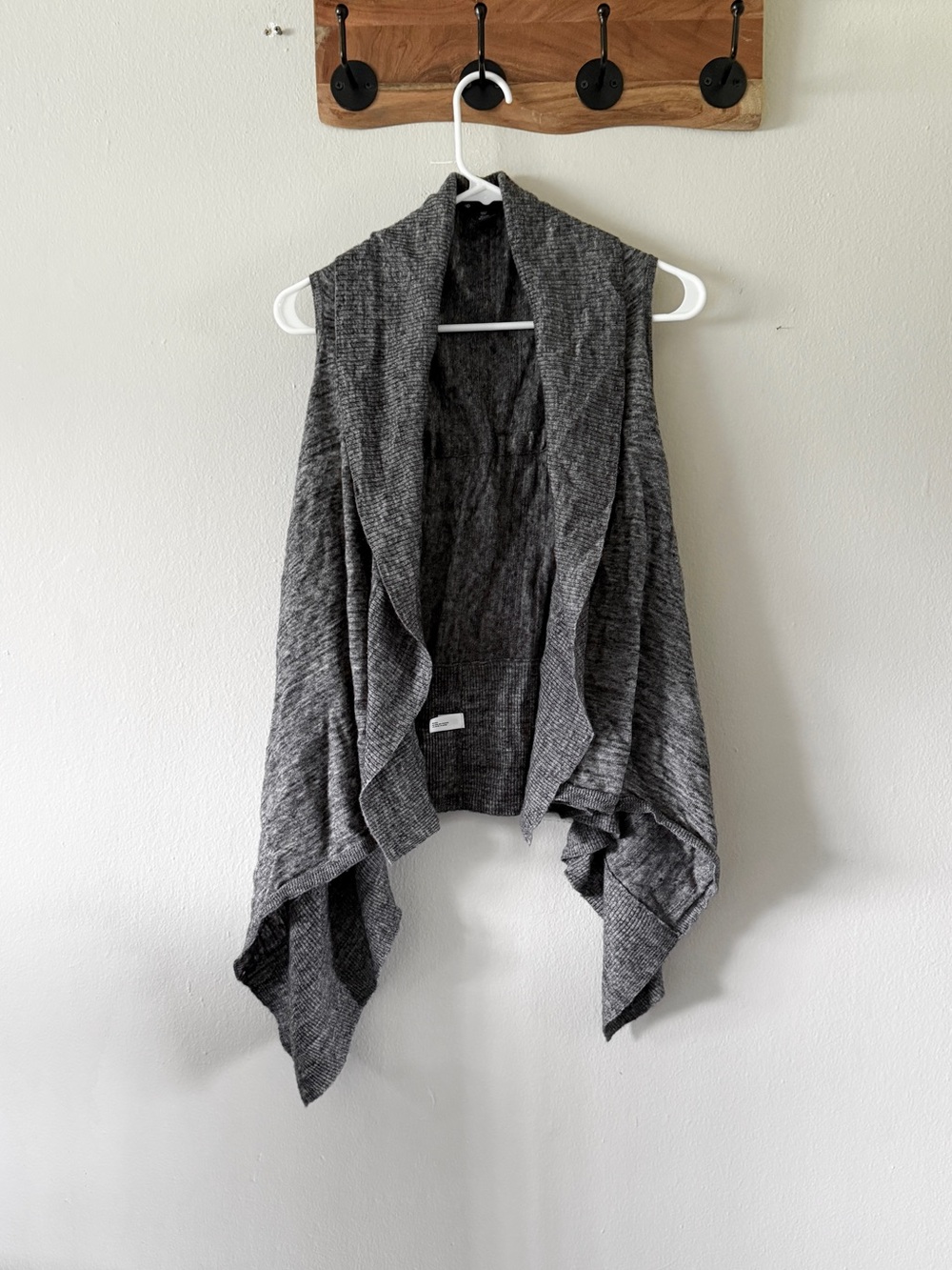 Gap Wool Blend Alpaca Open Front Waterfall Shawl Cardigan Vest Charcoal Size L